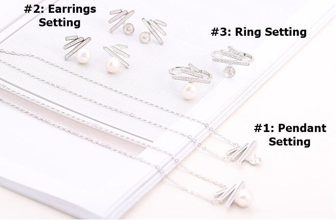 Setting Blanks Jewelry Set 925 Sterling Silver Halo Ring Earrings Pendant Necklace 18 20mm 3/4" CZ Mount Pearl Peg Cup Bead Bulk