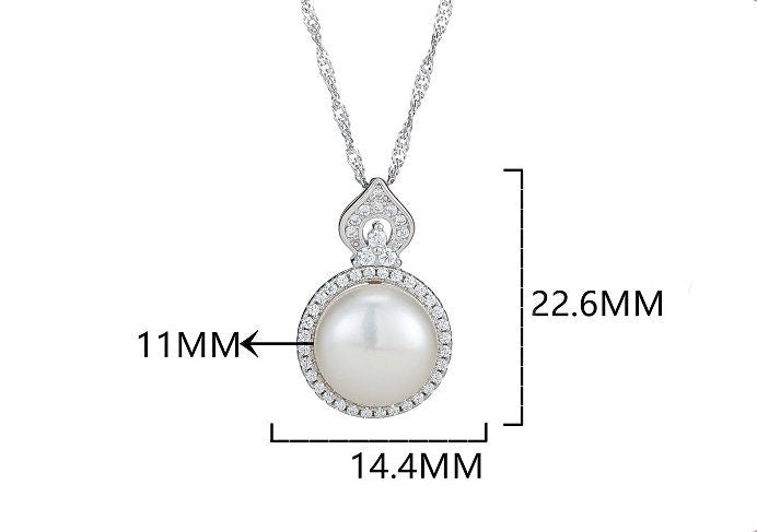 Necklace Pendant Blank Setting Round Charm 14x23mm Sterling Silver White Gold Fine 925 For One Pearl Prong DIY Jewelry Finding Wholesale 1pc