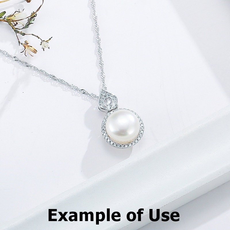 Necklace Pendant Blank Setting Round Charm 14x23mm Sterling Silver White Gold Fine 925 For One Pearl Prong DIY Jewelry Finding Wholesale 1pc