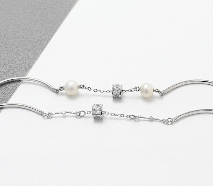 Pearl Chain Bracelet Setting 17cm 6.7" Sterling Silver 925 For Two Beads Blank Tray Base White Gold Fine No Prongs Jewelry Wholesale 1pc