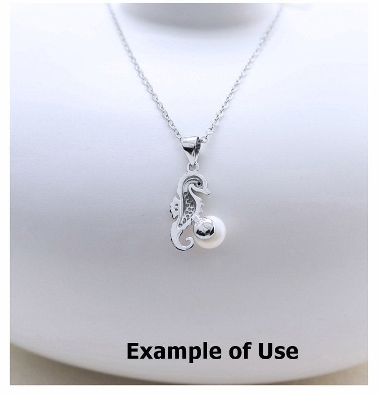 Necklace Pendant Blank Setting Sea Horse Charm 11x24mm Sterling Silver Fine 925 For One Bead No Prong DIY Jewelry Finding Wholesale 1pc