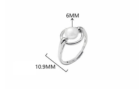 Ring Blank Pearl Setting 6mm 925 Solid Sterling Silver White Gold Bezel Flower Cup Adjustable For One Bead DIY Jewelry Finding Wholesale 1pc