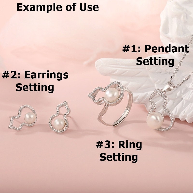 Setting Blanks Jewelry Set 925 Sterling Silver Halo Ring Earrings Pendant Necklace 14 20mm 1/2 3/4" CZ Mount Pearl Peg Cup Bead Bulk