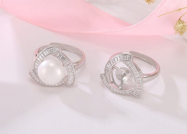 Ring Blank Pearl Setting 10.5mm 925 Solid Sterling Silver Bezel Flower Cup Adjustable For One Bead DIY Jewelry Finding Wholesale 1pc