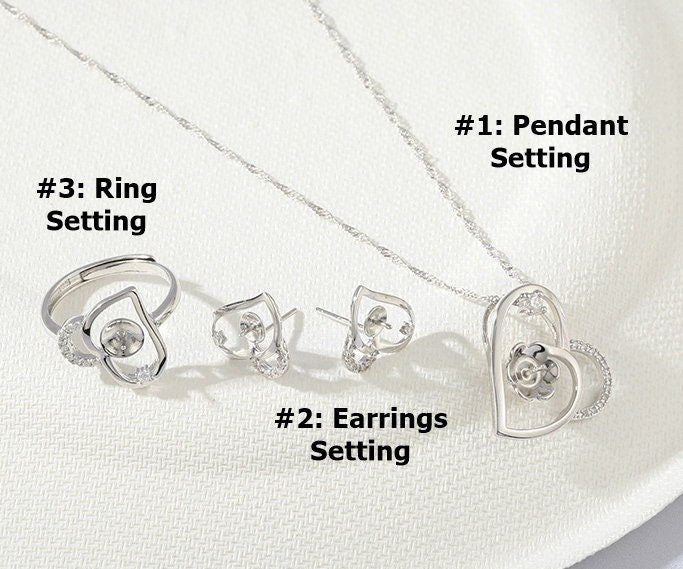 Setting Blanks Jewelry Set 925 Sterling Silver Halo Ring Earrings Pendant Necklace 20 22mm 3/4 7/8" CZ Mount Pearl Peg Cup Bead Bulk