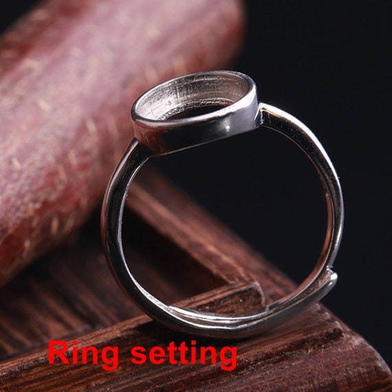 Ring Setting Blank Bezel 6-14mm 1pc 1.4g 925 Sterling Silver Adjustable for 1 Round Shape Cabochon Stone Cameo No Prongs Wholesale Available