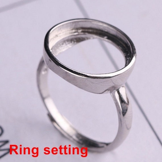 Ring Setting Blank Bezel 6-14mm 1pc 1.4g 925 Sterling Silver Adjustable for 1 Round Shape Cabochon Stone Cameo No Prongs Wholesale Available