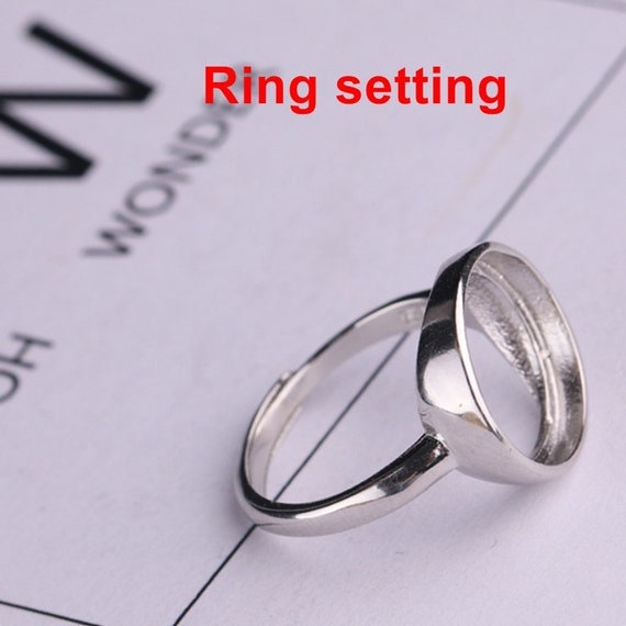 Ring Setting Blank Bezel 6-14mm 1pc 1.4g 925 Sterling Silver Adjustable for 1 Round Shape Cabochon Stone Cameo No Prongs Wholesale Available