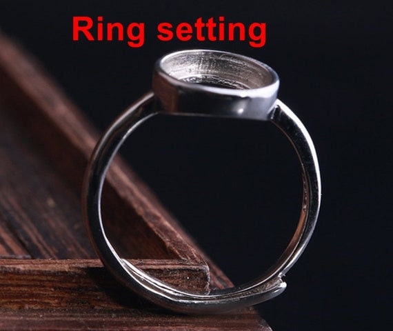 Ring Setting Blank Bezel 6-14mm 1pc 1.4g 925 Sterling Silver Adjustable for 1 Round Shape Cabochon Stone Cameo No Prongs Wholesale Available