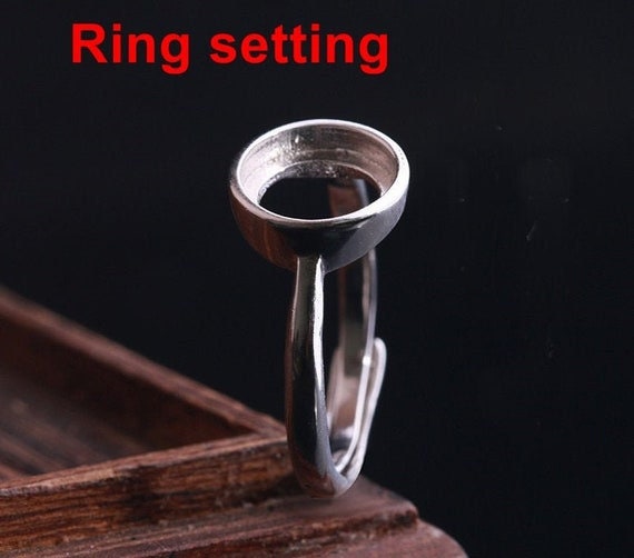 Ring Setting Blank Bezel 6-14mm 1pc 1.4g 925 Sterling Silver Adjustable for 1 Round Shape Cabochon Stone Cameo No Prongs Wholesale Available