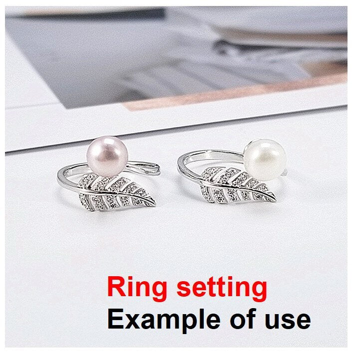 Ring Setting Blank 6.5mm 1pc 1.6g 925 Sterling Silver Adjustable CZ Semi Mount Leaf Shape Base for 1 Pearl Bead Wholesale Available