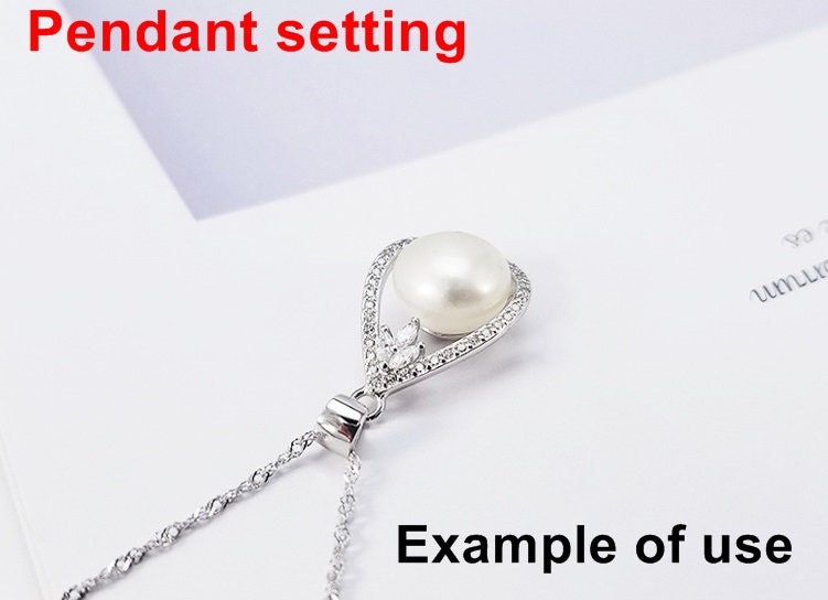 Necklace Pendant Setting Blank 14x26mm 1pc 1.5g 925 Sterling Silver Drop Shape Base for 1 Pearl Bead CZ Semi Mount Wholesale Available