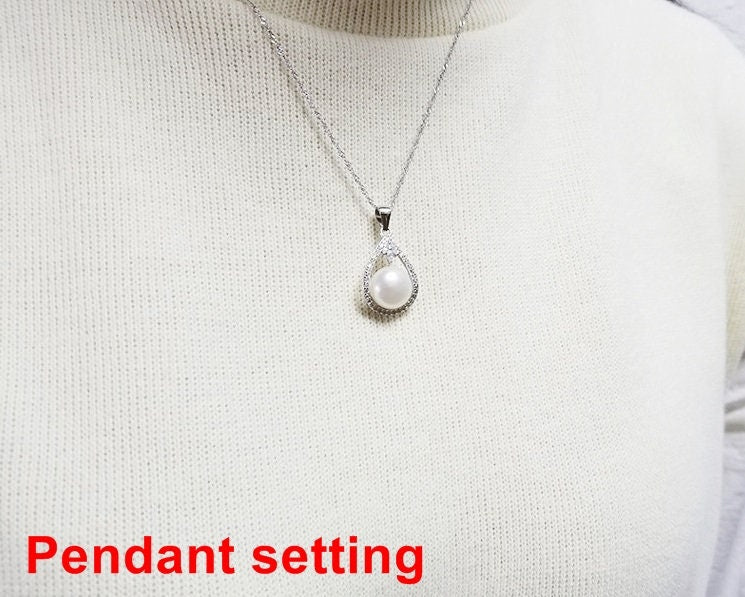 Necklace Pendant Setting Blank 14x26mm 1pc 1.5g 925 Sterling Silver Drop Shape Base for 1 Pearl Bead CZ Semi Mount Wholesale Available