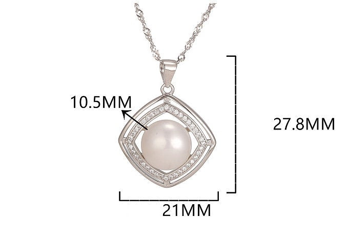 Necklace Pendant Blank Setting Square Charm 21mm Sterling Silver White Gold Fine 925 For One Pearl Prong DIY Jewelry Finding Wholesale 1pc