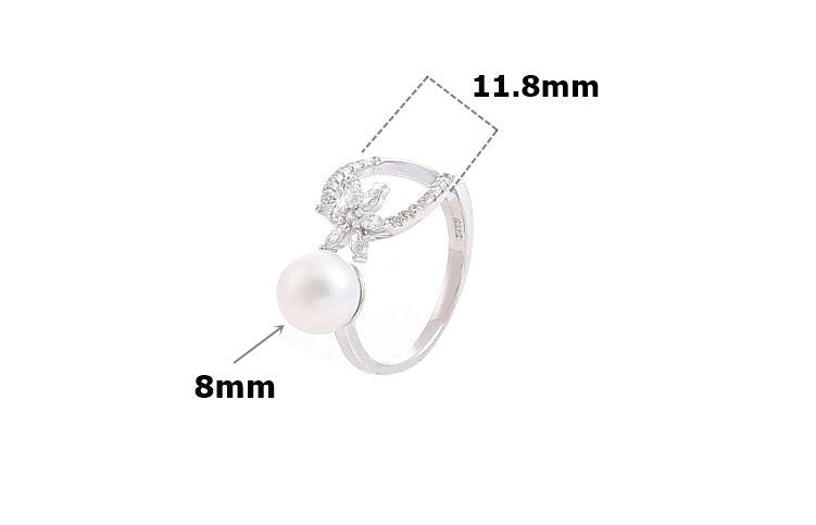 Ring Blank Pearl Setting 8mm 925 Solid Sterling Silver White Gold Bezel Flower Cup Adjustable For One Bead DIY Jewelry Finding Wholesale 1pc