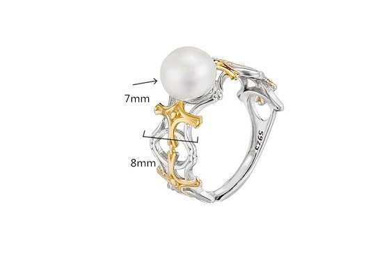 Ring Blank Pearl Setting 7mm 925 Solid Sterling Silver White Gold Bezel Flower Cup Adjustable For One Bead DIY Jewelry Finding Wholesale 1pc