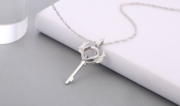 Necklace Pendant Blank Setting Key Charm 17x34mm Sterling Silver Fine 925 For One Bead No Prong DIY Jewelry Finding Wholesale 1pc