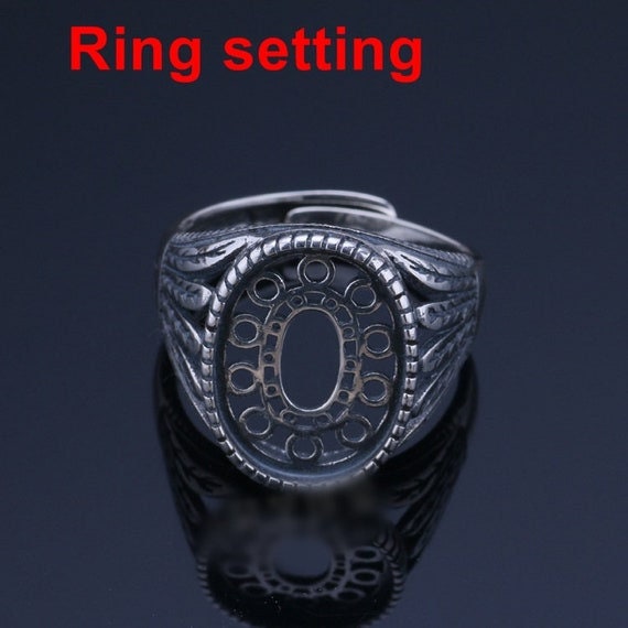 Ring Setting Blank Bezel 16mm 1pc 4.8g 925 Sterling Silver Adjustable for 1 Oval Shape Cabochon Stone Cameo No Prongs Wholesale Available