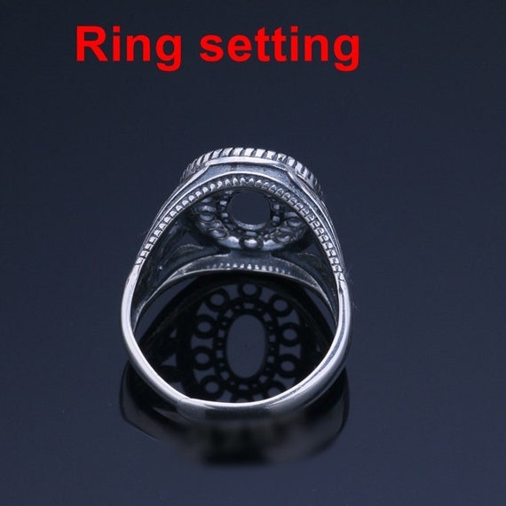 Ring Setting Blank Bezel 16mm 1pc 4.8g 925 Sterling Silver Adjustable for 1 Oval Shape Cabochon Stone Cameo No Prongs Wholesale Available