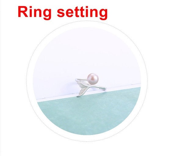 Ring Setting Blank 6.5mm 1pc 1.7g 925 Sterling Silver Adjustable Fishtail Shape Base for 1 Pearl Bead Wholesale Available