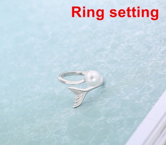 Ring Setting Blank 6.5mm 1pc 1.7g 925 Sterling Silver Adjustable Fishtail Shape Base for 1 Pearl Bead Wholesale Available