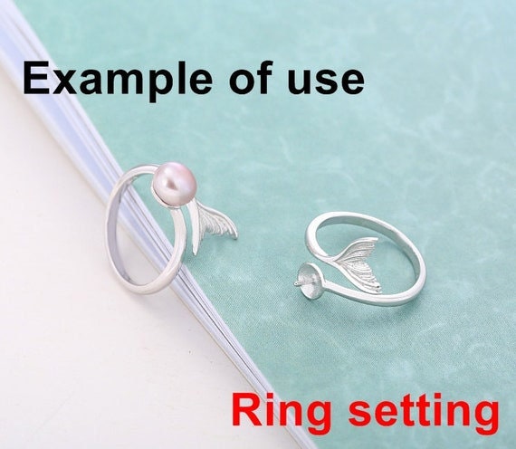 Ring Setting Blank 6.5mm 1pc 1.7g 925 Sterling Silver Adjustable Fishtail Shape Base for 1 Pearl Bead Wholesale Available