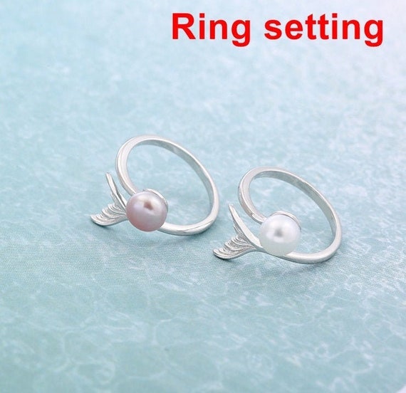 Ring Setting Blank 6.5mm 1pc 1.7g 925 Sterling Silver Adjustable Fishtail Shape Base for 1 Pearl Bead Wholesale Available