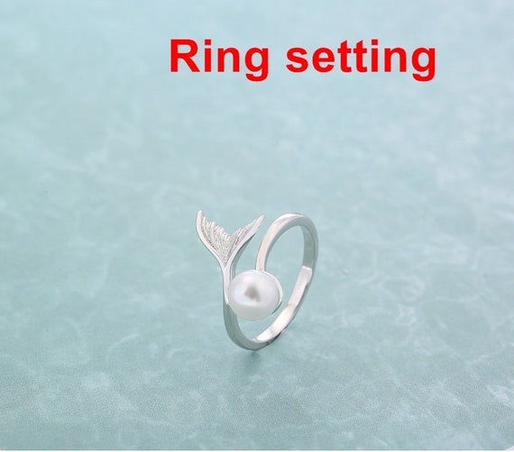 Ring Setting Blank 6.5mm 1pc 1.7g 925 Sterling Silver Adjustable Fishtail Shape Base for 1 Pearl Bead Wholesale Available