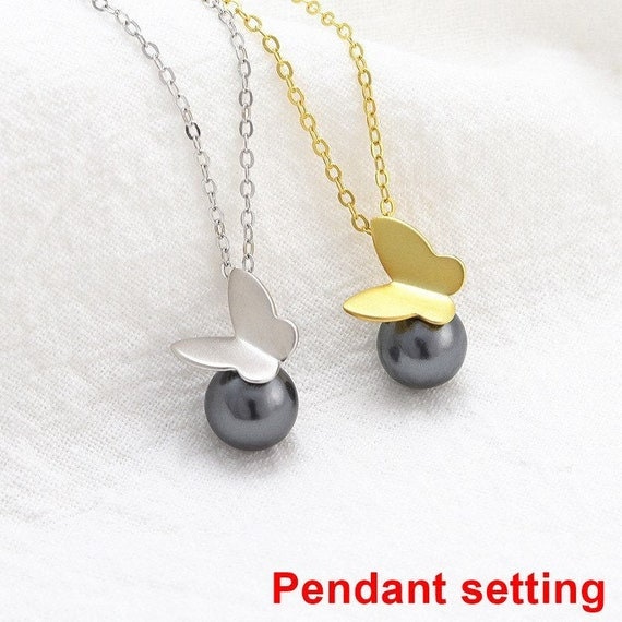 Necklace Pendant Setting Blank 10x16mm 1pc 0.7g 925 Sterling Silver Butterfly Shape Base for 1 Pearl Bead Wholesale Available