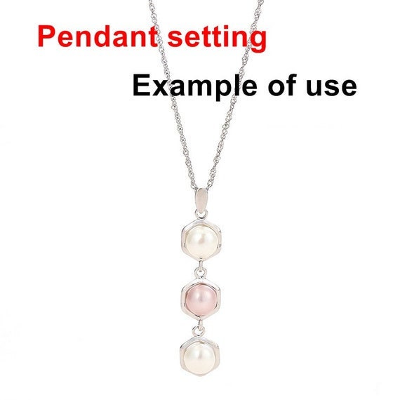 Necklace Pendant Setting Blank 6.5mm 1pc 1.3g 925 Sterling Silver Hexagon Shape Base for 3 Pearls Beads Wholesale Available