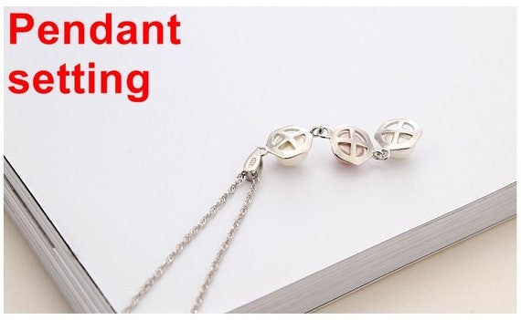 Necklace Pendant Setting Blank 6.5mm 1pc 1.3g 925 Sterling Silver Hexagon Shape Base for 3 Pearls Beads Wholesale Available