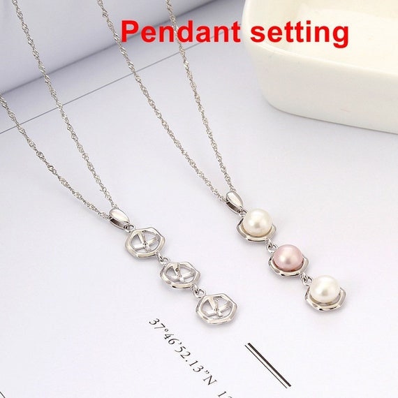 Necklace Pendant Setting Blank 6.5mm 1pc 1.3g 925 Sterling Silver Hexagon Shape Base for 3 Pearls Beads Wholesale Available