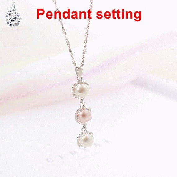 Necklace Pendant Setting Blank 6.5mm 1pc 1.3g 925 Sterling Silver Hexagon Shape Base for 3 Pearls Beads Wholesale Available