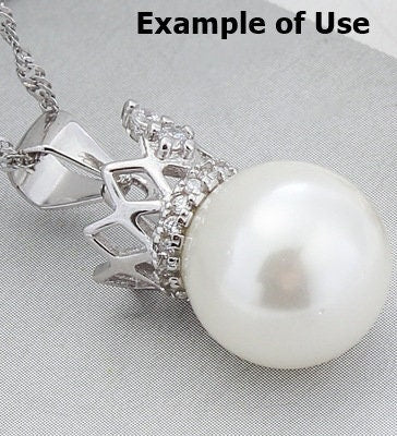 Necklace Pendant Setting Blank 10mm 1pc 1.0g 925 Sterling Silver Crown Shape Base for 1 Pearl Bead CZ Semi Mount Wholesale Available