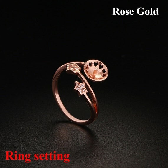 Ring Setting Blank 10-14mm 1pc 1.7g 925 Sterling Silver Adjustable CZ Semi Mount Star Shape Base for 1 Pearl Bead Wholesale Available