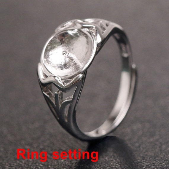 Ring Setting Blank 7-9mm 1pc 2.6g 925 Sterling Silver Adjustable Flower Shape Base for 1 Pearl Bead Wholesale Available