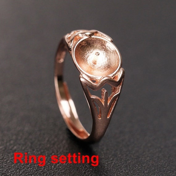 Ring Setting Blank 7-9mm 1pc 2.6g 925 Sterling Silver Adjustable Flower Shape Base for 1 Pearl Bead Wholesale Available