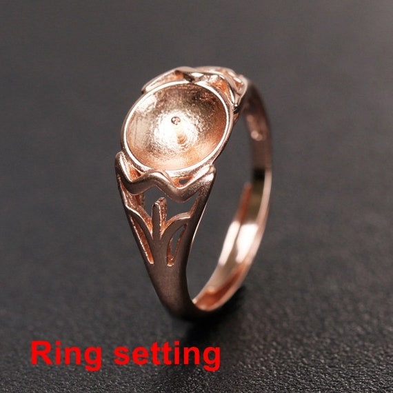 Ring Setting Blank 7-9mm 1pc 2.6g 925 Sterling Silver Adjustable Flower Shape Base for 1 Pearl Bead Wholesale Available