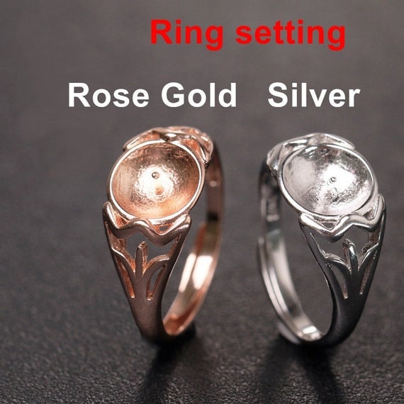 Ring Setting Blank 7-9mm 1pc 2.6g 925 Sterling Silver Adjustable Flower Shape Base for 1 Pearl Bead Wholesale Available