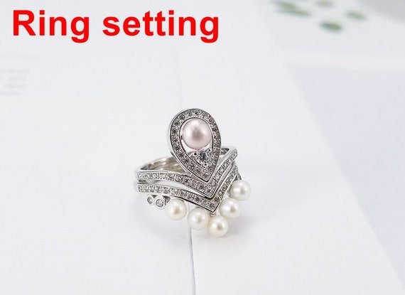 Stackable 2 Rings Setting Blank 5.5mm 1pc 3.8g 925 Sterling Silver Adjustable CZ Semi Mount Base for 6 Pearls Beads Wholesale Available