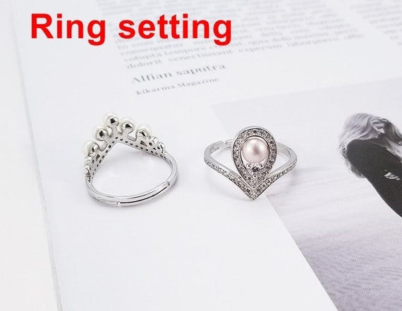 Stackable 2 Rings Setting Blank 5.5mm 1pc 3.8g 925 Sterling Silver Adjustable CZ Semi Mount Base for 6 Pearls Beads Wholesale Available