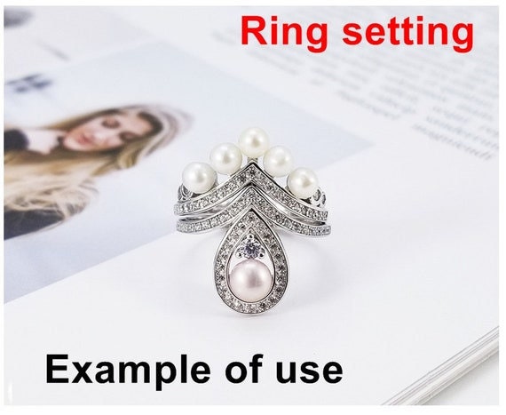 Stackable 2 Rings Setting Blank 5.5mm 1pc 3.8g 925 Sterling Silver Adjustable CZ Semi Mount Base for 6 Pearls Beads Wholesale Available