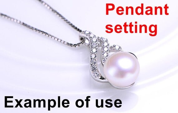 Necklace Pendant Setting Blank 7mm 1pc 0.7g 925 Sterling Silver Leaf Shape Base for 1 Pearl Bead CZ Semi Mount Wholesale Available