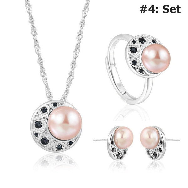 Setting Blanks Jewelry Set 925 Sterling Silver Halo Ring Earrings Pendant Necklace 7.5-8.5mm 1/4-3/8" CZ Mount Pearl Peg Cup Bead Bulk