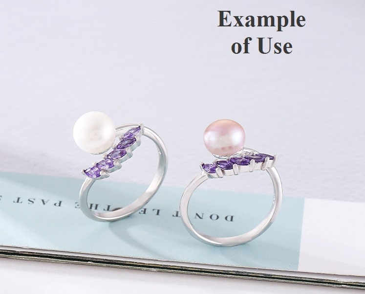 Ring Blank Pearl Setting 7mm 925 Solid Sterling Silver White Gold Leaf Flower Cup Adjustable For One Bead DIY Jewelry Finding Wholesale 1pc