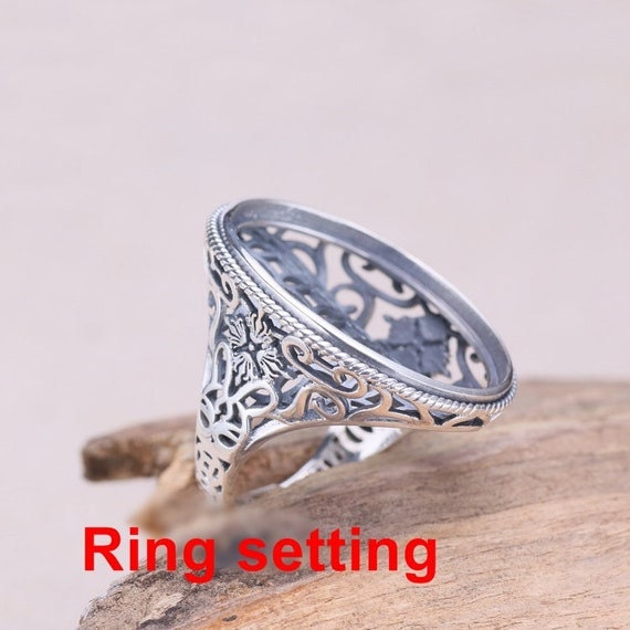 Ring Setting Blank Bezel 24x30mm 1pc 11g 925 Sterling Silver Adjustable for 1 Oval Shape Cabochon Stone Cameo No Prongs Wholesale Available