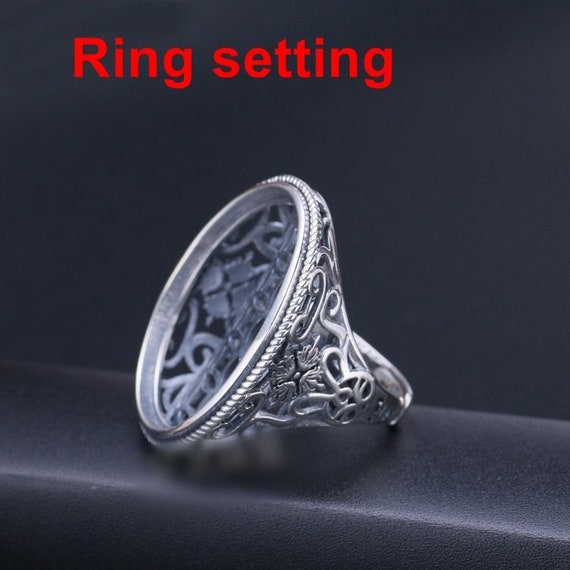 Ring Setting Blank Bezel 24x30mm 1pc 11g 925 Sterling Silver Adjustable for 1 Oval Shape Cabochon Stone Cameo No Prongs Wholesale Available