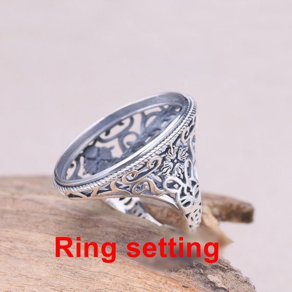 Ring Setting Blank Bezel 24x30mm 1pc 11g 925 Sterling Silver Adjustable for 1 Oval Shape Cabochon Stone Cameo No Prongs Wholesale Available