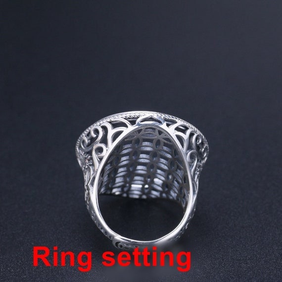 Ring Setting Blank Bezel 24x30mm 1pc 11g 925 Sterling Silver Adjustable for 1 Oval Shape Cabochon Stone Cameo No Prongs Wholesale Available