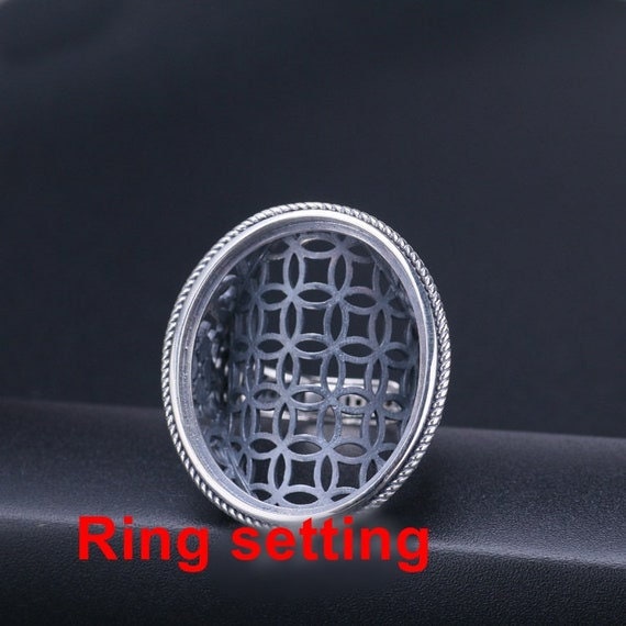 Ring Setting Blank Bezel 24x30mm 1pc 11g 925 Sterling Silver Adjustable for 1 Oval Shape Cabochon Stone Cameo No Prongs Wholesale Available